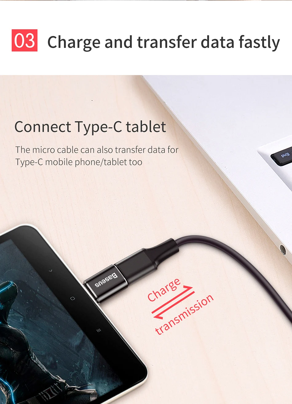 Адаптер Micro-type-C Baseus для samsung XiaoMi huawei P9 Nexus 3 type s Micro usb type C OTG USB-C Адаптер зарядного устройства