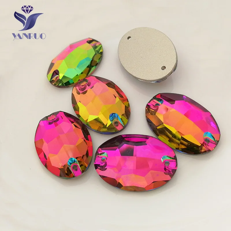 Rainbow YANRUO 3210 овальные пришитые камни, стеклянные стразы AAAAA, качественные Стразы для шитья, стразы, аппликация, одежда для платья - Цвет: Rainbow