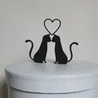 Топпер для свадебного торта, топпер для торта с силуэтом сердца, две кошки, поцелуй влюбленных, украшения для свадебного торта
