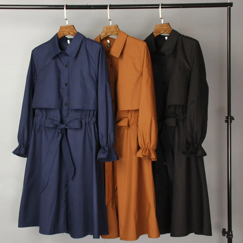 Женский офисный Тренч однотонный до колена 2019|Женские плащи и тренчи| |