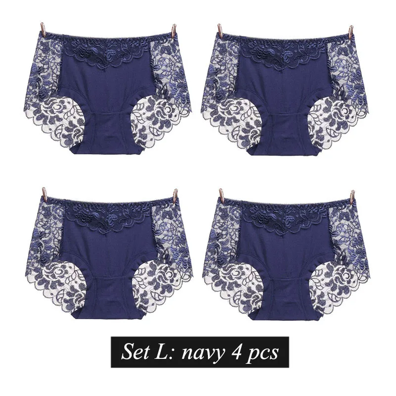 set L BllooBeell, 4 шт., женское кружевное белье трусики, одноцветные сексуальные кружевные трусы для женщин, выдалбливают, средняя посадка, модальное белье, большой размер XXXL - Цвет: set L