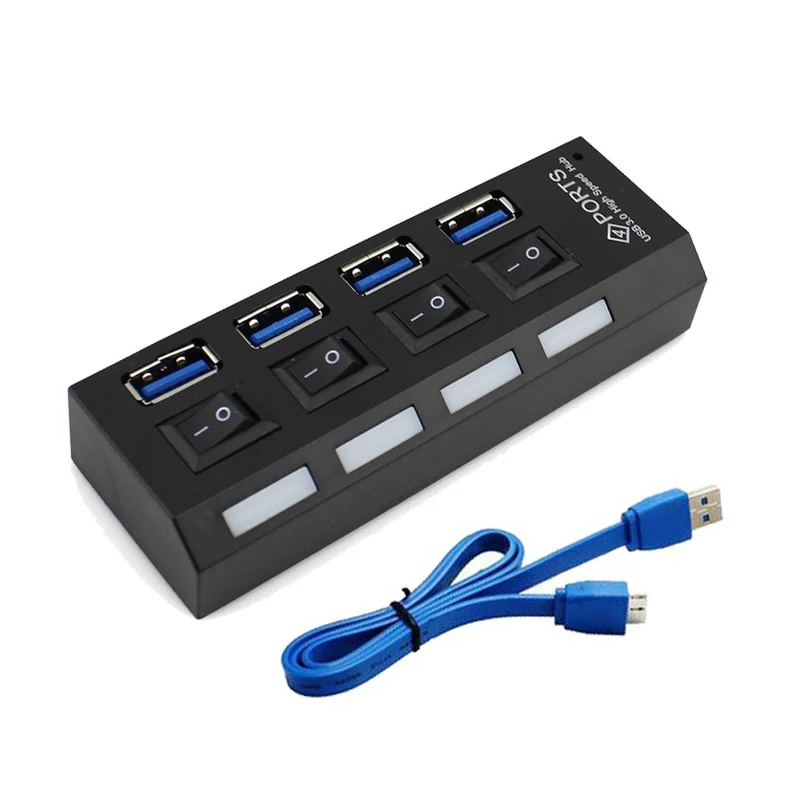 CHYI USB 3,0 концентратор 4 порта сплиттер с СВЕТОДИОДНЫЙ Переключатель ВКЛ/ВЫКЛ USB3.0 кабель AU/EU/US/UK внешний адаптер питания для ПК ноутбука - Цвет: No Adapter