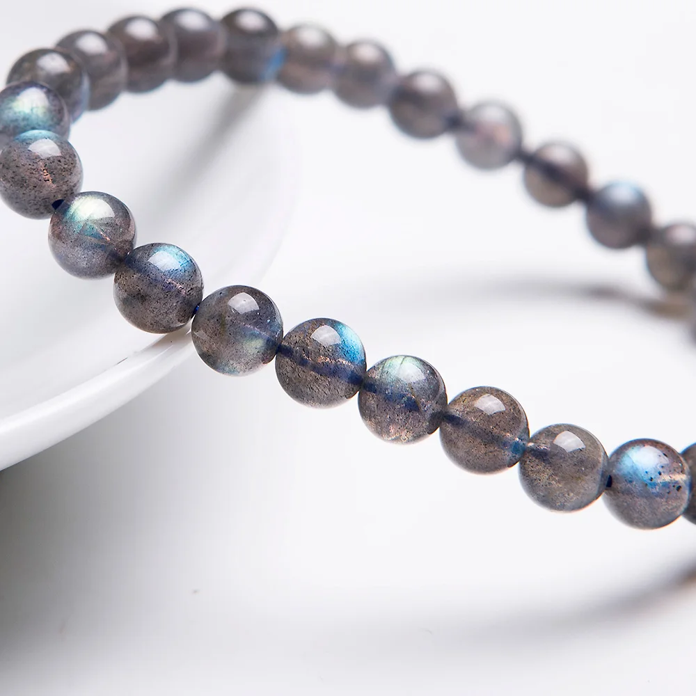Подлинная естественный синий свет Лабрадорит Кристалл Круглые бусины браслет