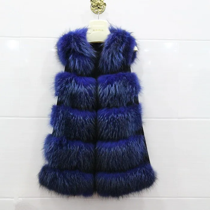 blue QIUCHEN PJ8050 Новинка года, Женская длинная куртка из натурального меха енота, кожаная куртка без рукавов - Цвет: blue