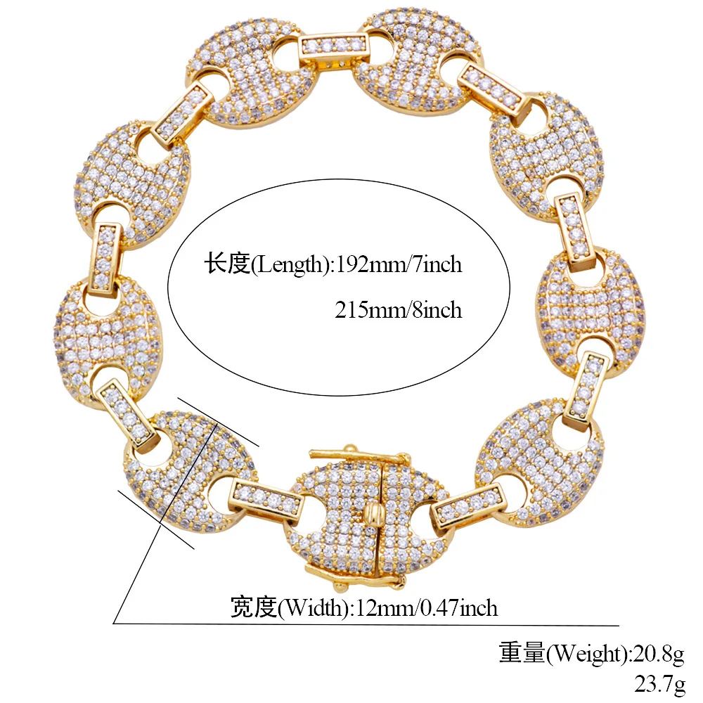 Микро с инкрустацией AAA фианиты Iced Out кофейные бобы пышные морские цепи браслеты для мужчин хип хоп Bling CZ браслеты мужские ювелирные изделия