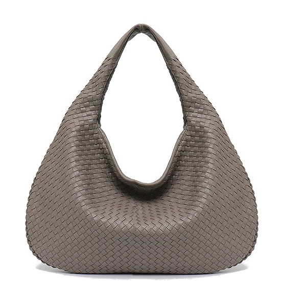 LIGHT GREY L SC Фирменная новинка, веганская Кожаная Сумка Хобо, ручная работа, тканая повседневная женская сумка, большая вместительность, Лоскутная молния, женские сумки на плечо - Цвет: LIGHT GREY L