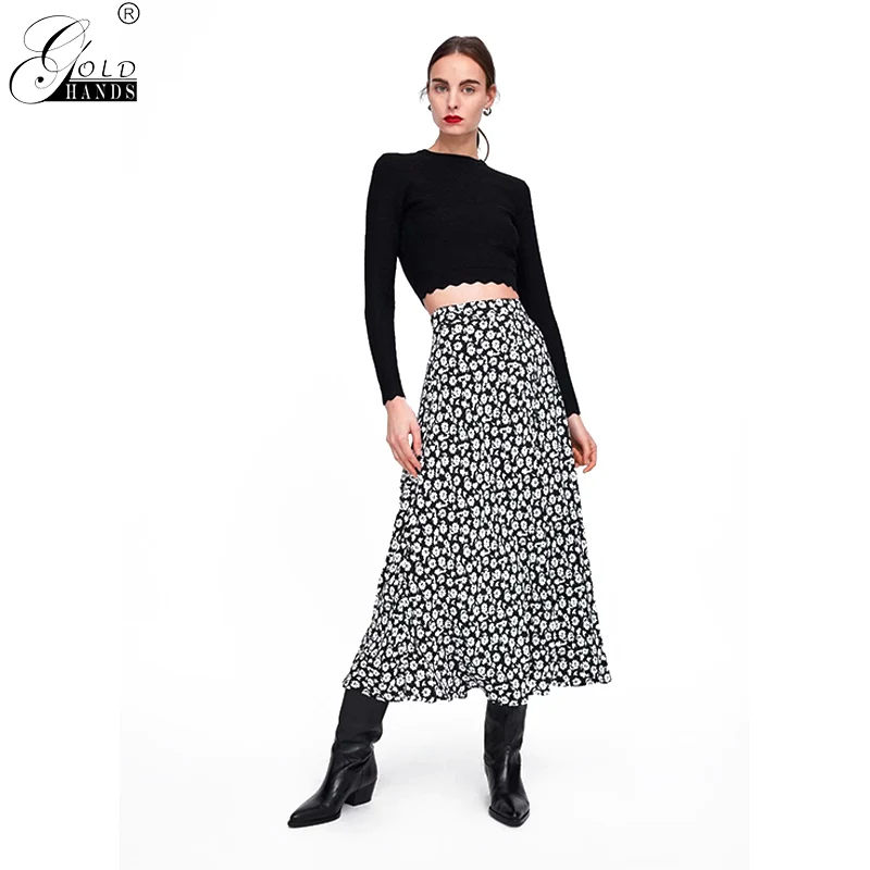 Gold Hands New White Flower Women's Long Skirt High Waist Floret Printed Skirts Ladies Spring Summer Office Clothes | Женская одежда