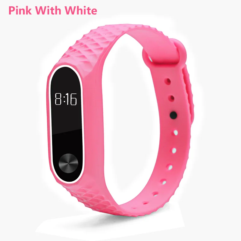 Pink with white BOORUI mi band 2 ремешок Pulseira силиконовый mi band 2 аксессуары Алмазный ремешок на запястье анти-потеря двойной цвет сменный ремешок для часов - Цвет: Pink with white