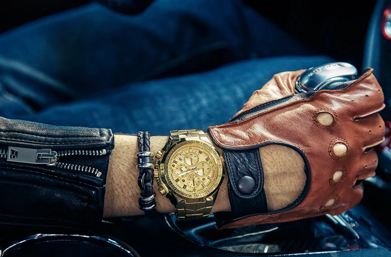 Коробка Relogio Masculino наручные часы для мужчин Топ бренд класса люкс WWOOR золотой хронограф мужские часы Золотые Большие мужские наручные часы для мужчин