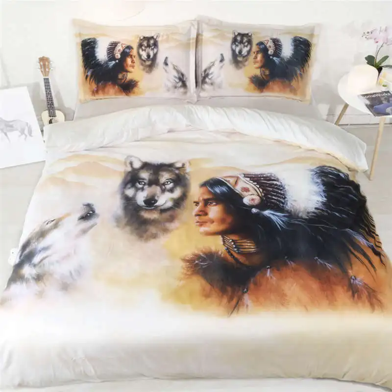 

3D animal bedding set queen Indian werewolf duvet cover twin size bed set for kids cute bedroom decor simple home textile king