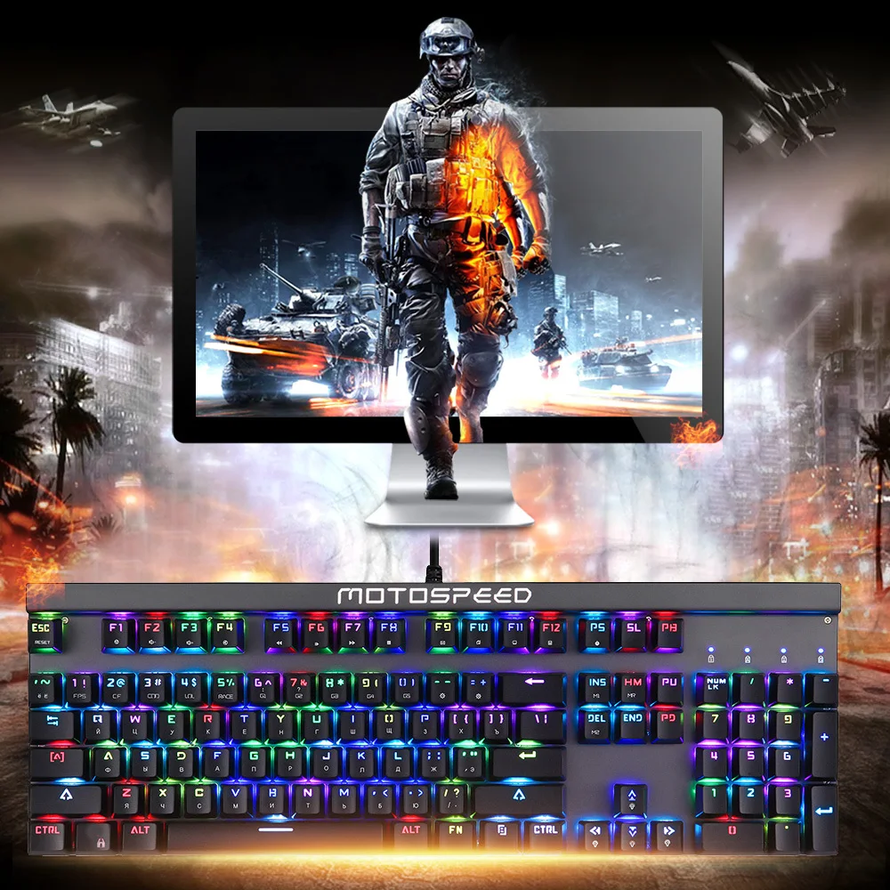 Russian/English Motospeed CK103 Wired Mechanical Keyboard 104 Keys RGB Backlit for Professional Gaming Teclado Gamer PK CK104 | Компьютеры