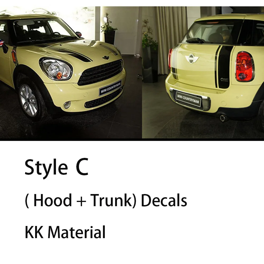 Style C Автомобильный капот, двигатель, багажник, боковая юбка, полоски, наклейки для Mini Cooper S JCW Clubman F54 F55 F56 R56 R60, автомобильные аксессуары - Название цвета: Style C