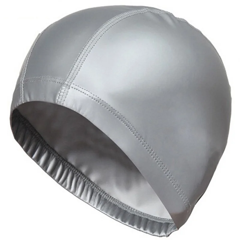Solid Light Gray Новинка, эластичная Водонепроницаемая Кепка из искусственной кожи, защищающая уши, длинные волосы, для спорта, для плавания, бассейна, шапочка для плавания, свободный размер для мужчин и женщин, для взрослых - Цвет: Solid Light Gray