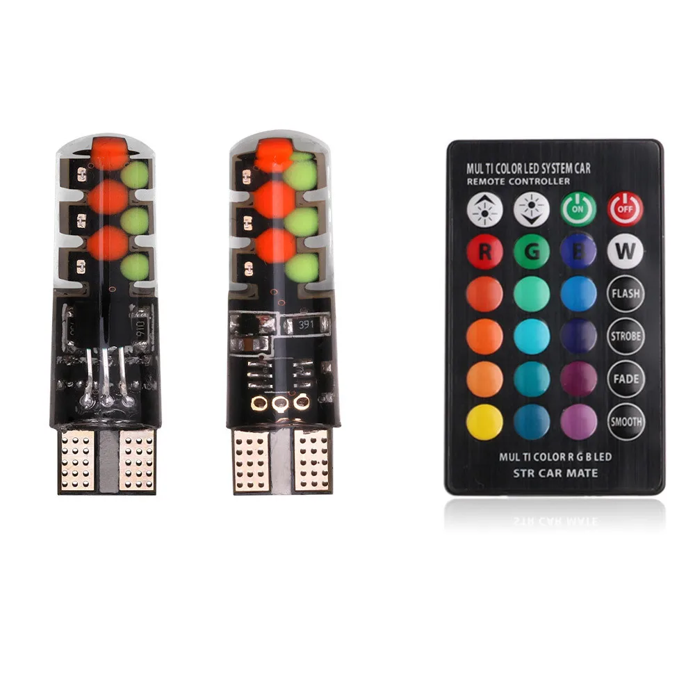 10 комплектов T10 W5W RGB светодиодные лампы с пультом дистанционного управления 12
