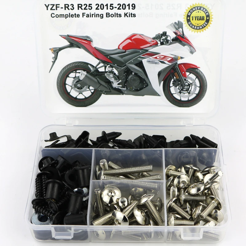 Для Yamaha YZF-R3 YZF-R25 R3 R25 полный обтекатель Болты Комплект шпиль скорость гайки зажимы Винты сталь - Цвет: Silver