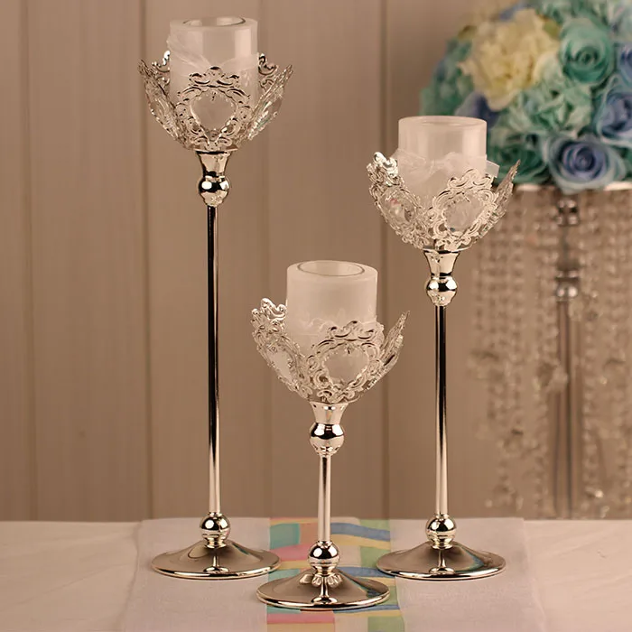 

Europe Fashion Wedding Candles Holder Wedding Centerpiece Decoration CandleStick Silver Color Crystal Candle Lantern Candelabras