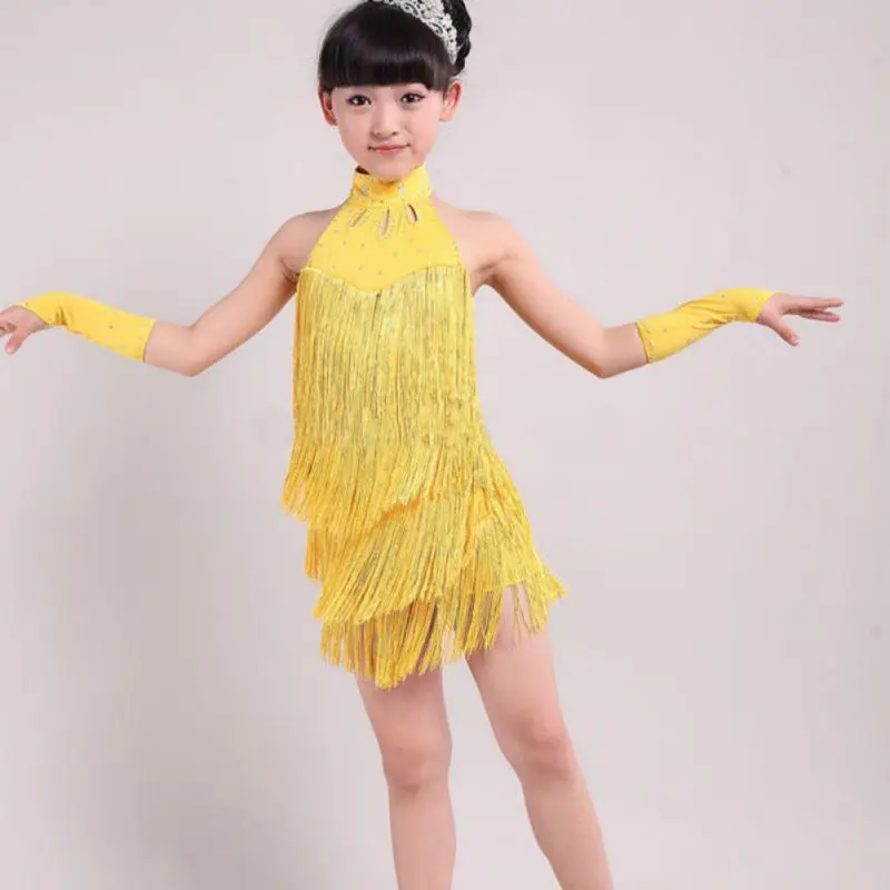 

Kids Tasseled Ballroom Latin Salsa Dancewear Girls Party Dance Costume Dress