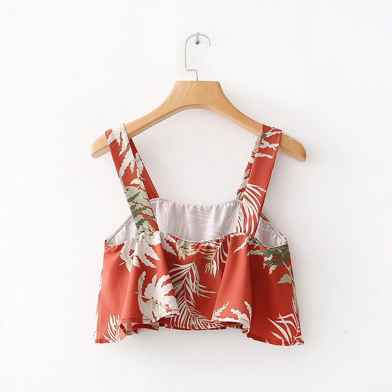 NSZ Для женщин Ремни Цветочные сексуальный топ летний Boho пляж с рюшами без рукавов