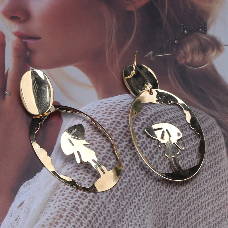 Женские серьги в форме зонта ES371 овальные металлические подвески модные