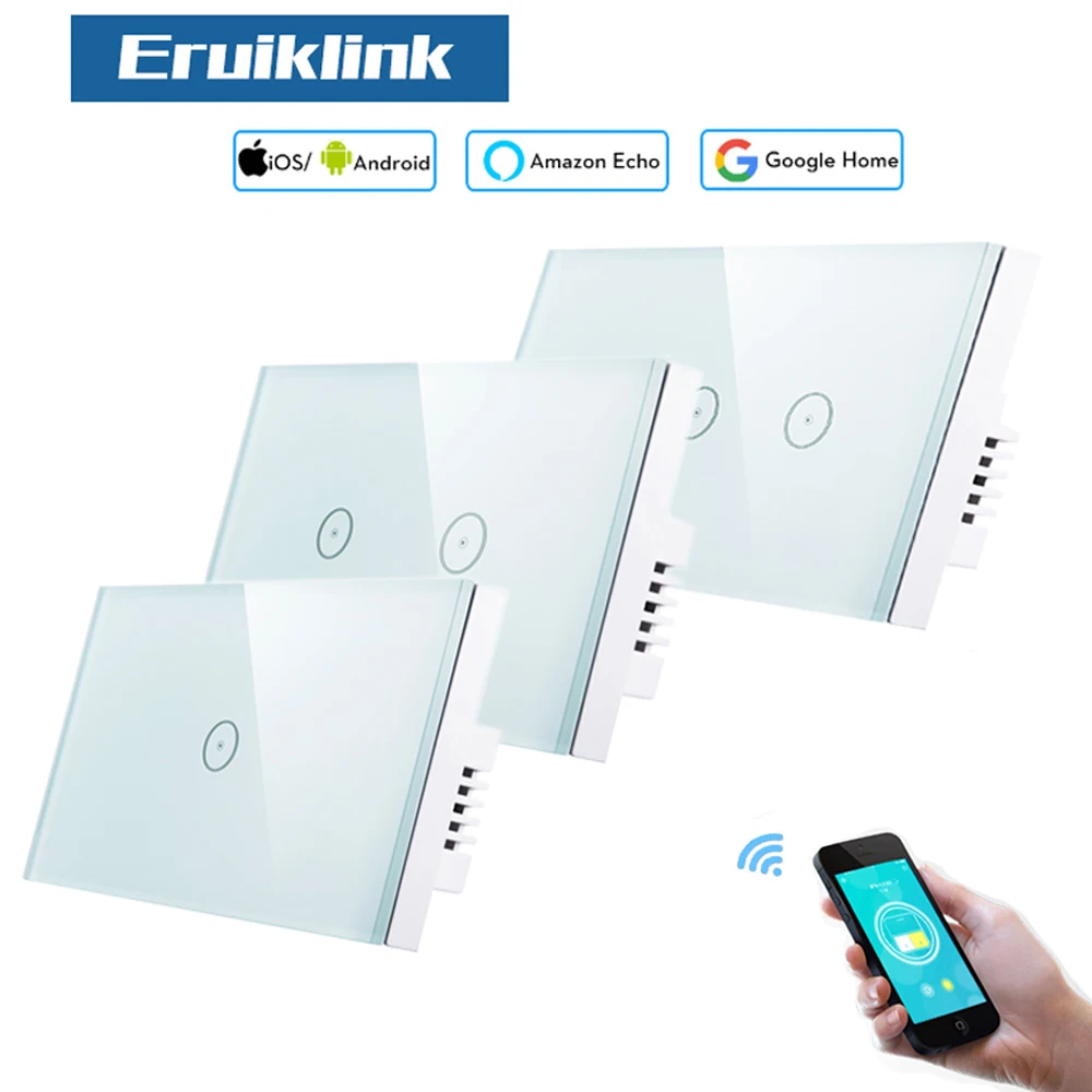 Eruiklink Wi-Fi 1 2 3 кнопочный сенсорный выключатель из хрустального стекла умные