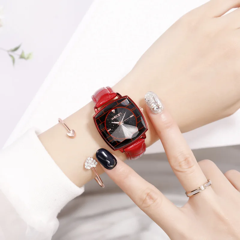 Montre Femme, квадратные женские наручные часы, звездное небо, женские часы, кожа, кварцевые часы, элегантные женские часы, браслет, часы