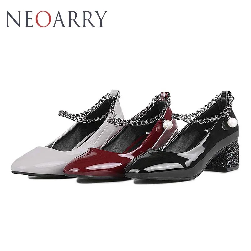 Neoarry 2018 new spring summer Women Thick High Heel Pumps Shoes Punk Chains Ankle strap Retro Classic Ladies LT674 | Обувь