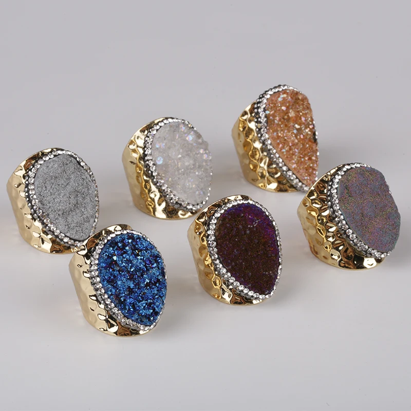 Кольцо-каплевидный минеральный цвет шероховатый сырой Друза камень очарование