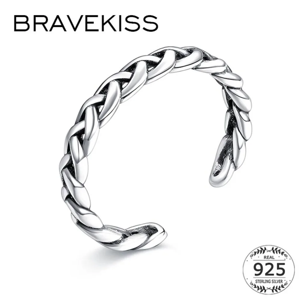 BRAVEKISS винтажные открытые плетеные витые кольца из стерлингового серебра 925 пробы