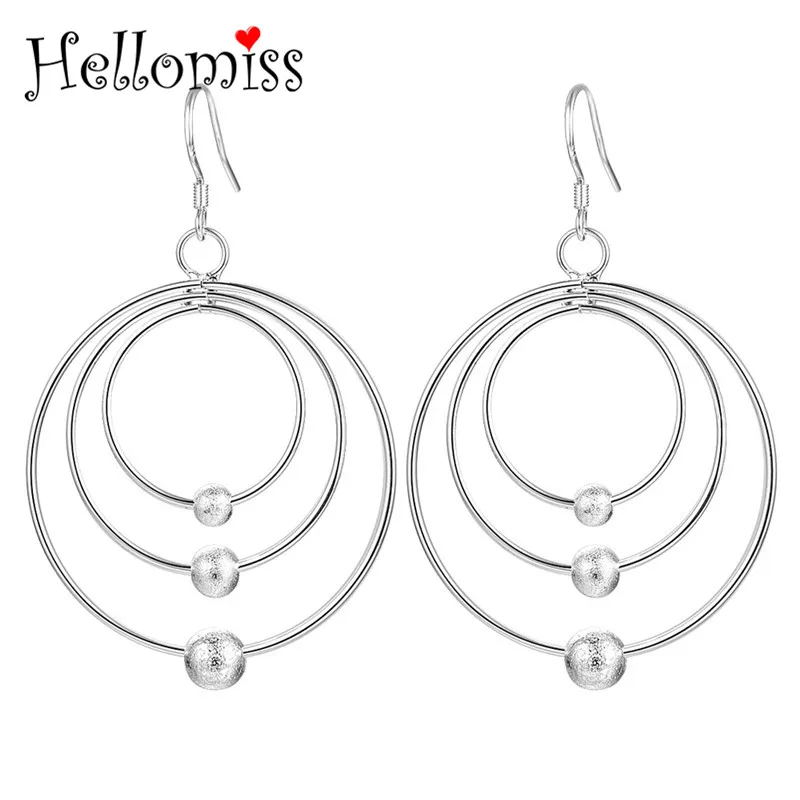 Женские серьги три больших круга серебро 925 пробы ювелирные изделия висячие