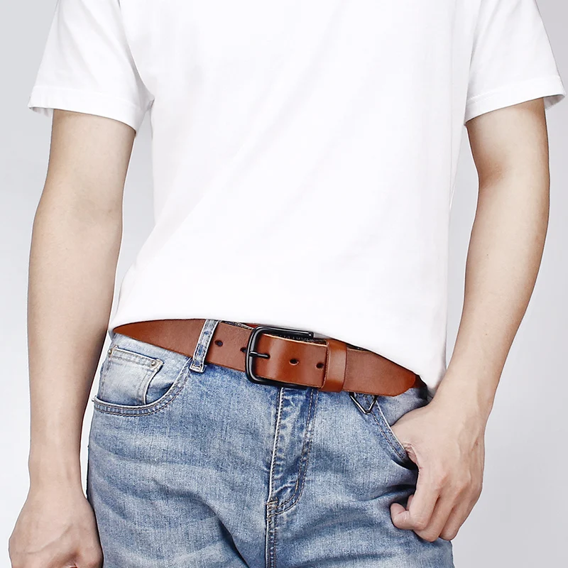 Мужской ремень из коровьей кожи BAIEKU черный натуральной в стиле ретро с пряжкой