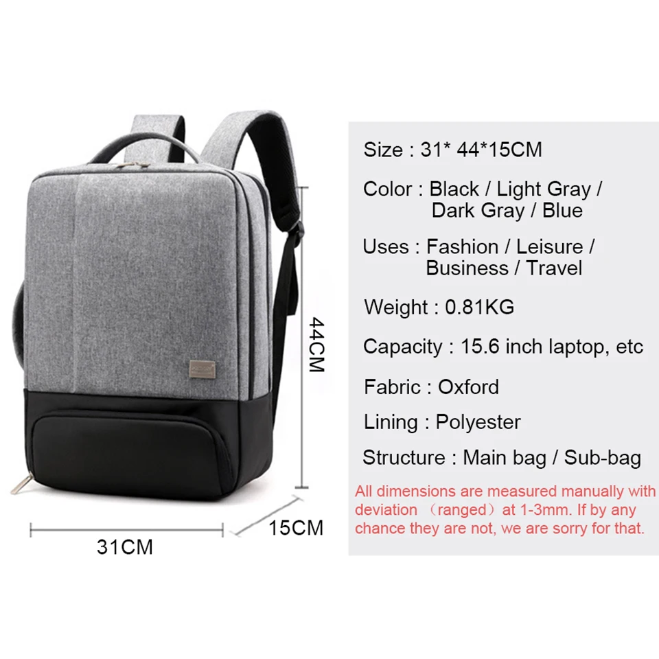 Рюкзак для ноутбука с защитой от кражи дорожные сумки USB-зарядкой обуви мужские