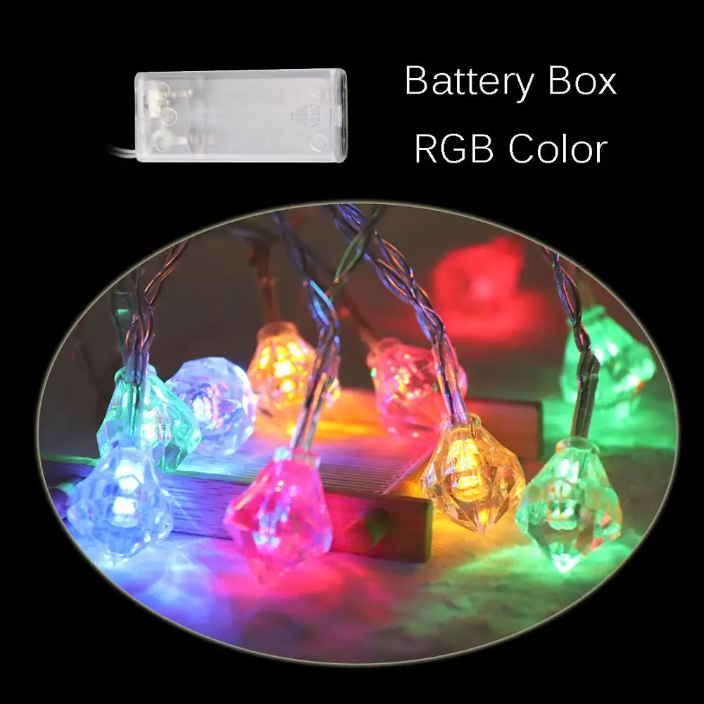 RGB(Battery Box) 10 светодиодный Светодиодный светильник с алмазной формой, мерцающие огни, украшение для свадебной вечеринки, Сказочная гирлянда для праздника, Рождества, IQ - Испускаемый цвет: RGB(Battery Box)