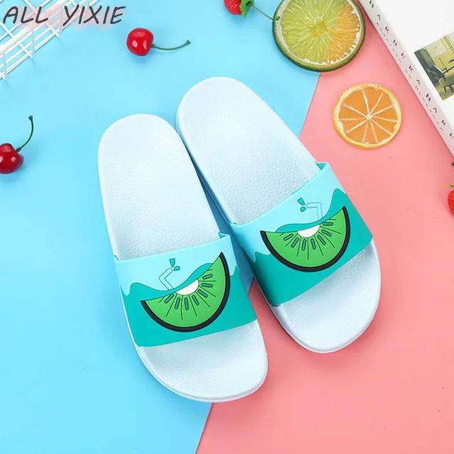 Kiwi Все YIXIE/; модные женские шлепанцы; сезон лето; милые женские повседневные шлепанцы; пляжные сланцы с фруктами; женские сандалии; обувь - Цвет: Kiwi
