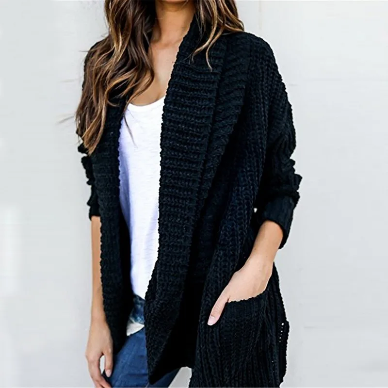 Длинный кардиган женский свободные кимоно Повседневное Вязание вязаный джемпер