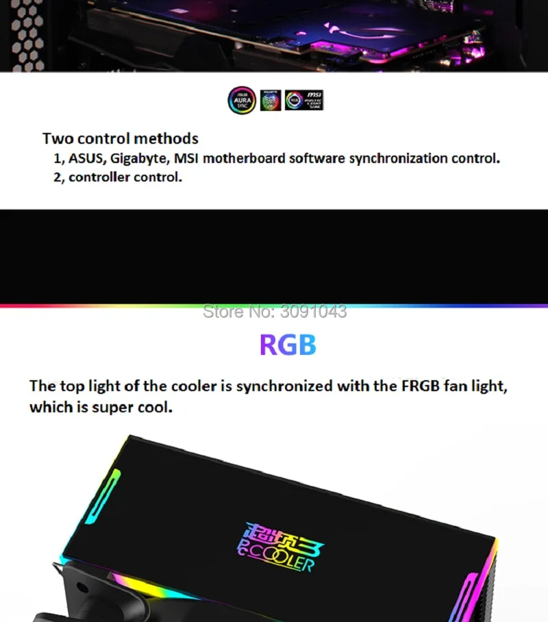 Pccooler 5 Heatpipe cpu кулер RGB 5V 3pin 12 см вентилятор для Intel 1366 AMD AM4 AM3 радиатор охлаждения процессора 120 мм тихий вентилятор для ПК
