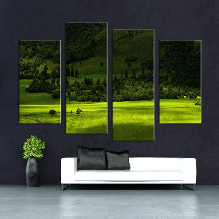 4 панели современная Печать зеленое дерево горная настенная живопись на холсте