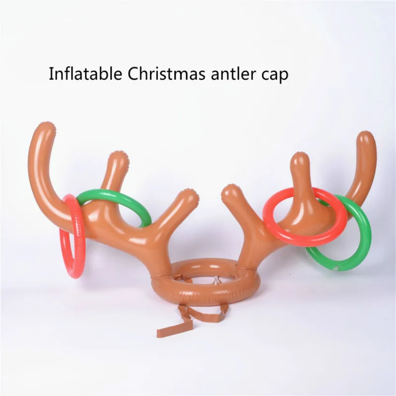 Party Supplies Inflatable Reindeer Antler Hat Ring Toss Game Xmas Holiday Party Toys Moose Gift Christmas