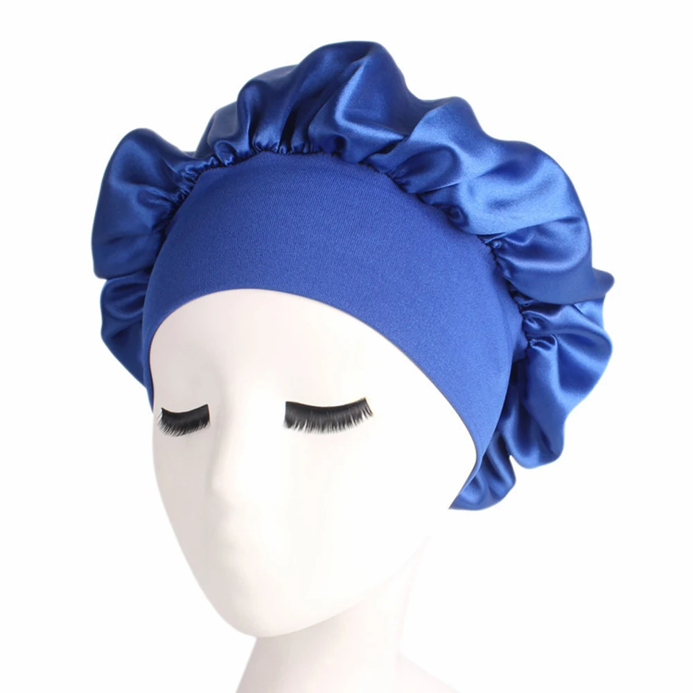 royal blue 2 Новая мягкая шелковая женская ночная шапочка для душа, регулируемая Дамская длинная шапочка для ухода за волосами, головной убор, Мягкая атласная шляпа, аксессуары - Цвет: royal blue 2