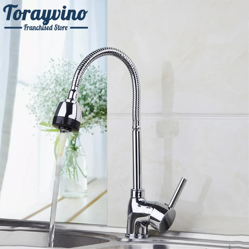 Torayvino Роскошный кухонный кран 360 градусов Поворотный твердый медный кухонный миксер кран хромированная готовая одинарная ручка смеситель на бортике