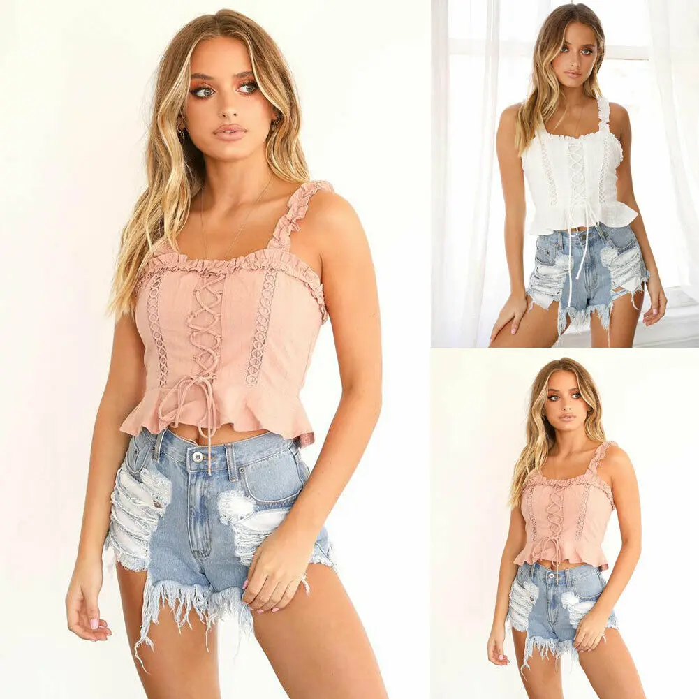 Новинка женская мода повседневный летний топ без рукавов однотонный на бретелях