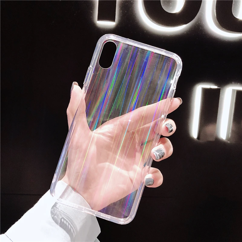 Модный градиентный Лазерная Радуга чехол для iPhone X XS Max XR прозрачный жесткий Капа