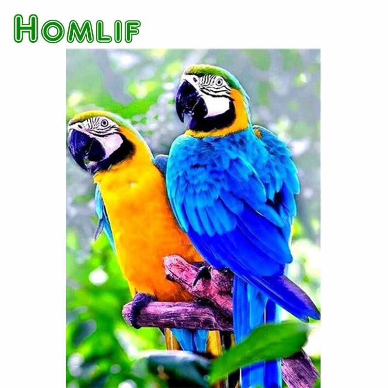 HOMLIF 5D DIY Алмаз вышивка две попугаи на дерево алмазов картина вышивки крестом