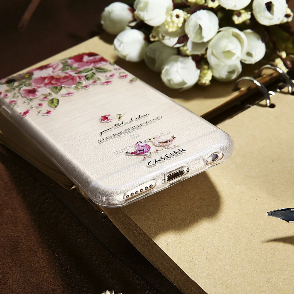 Чехлы CASEIER с рельефным рисунком цветов для iPhone 5 5S SE 6 6s 7 Plus мягкий чехол милыми