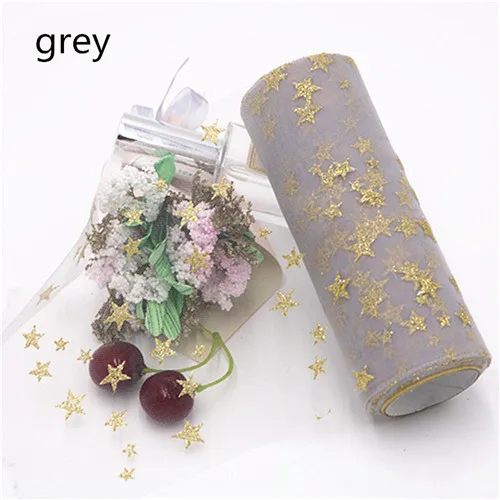 1pcs grey Тюлевое платье-пачка с золотыми звездами, 15 см* 9,2 м, в рулоне, ткань "катушка", платье-пачка из органзы, украшение для дня рождения, свадьбы - Цвет: 1pcs grey
