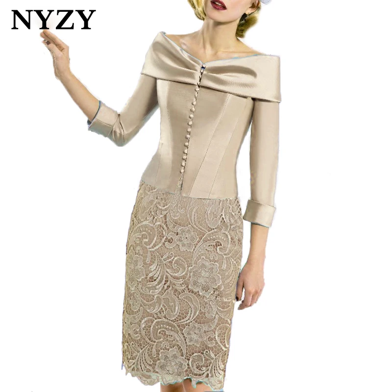 

NYZY C168C Elegant Champagne Satin Bolero 2 Piece vestidos coctel 2019 Robe de Cocktail Party Dress Mother Wear Church Suits