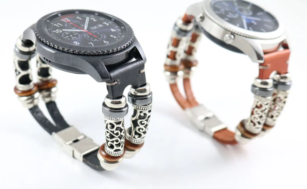 22 мм бусины из натуральной кожи браслет для samsung gear S3 ремешок для Xiaomi Huami Amazfit Pace Stratos 2 Amazfit 2 Band