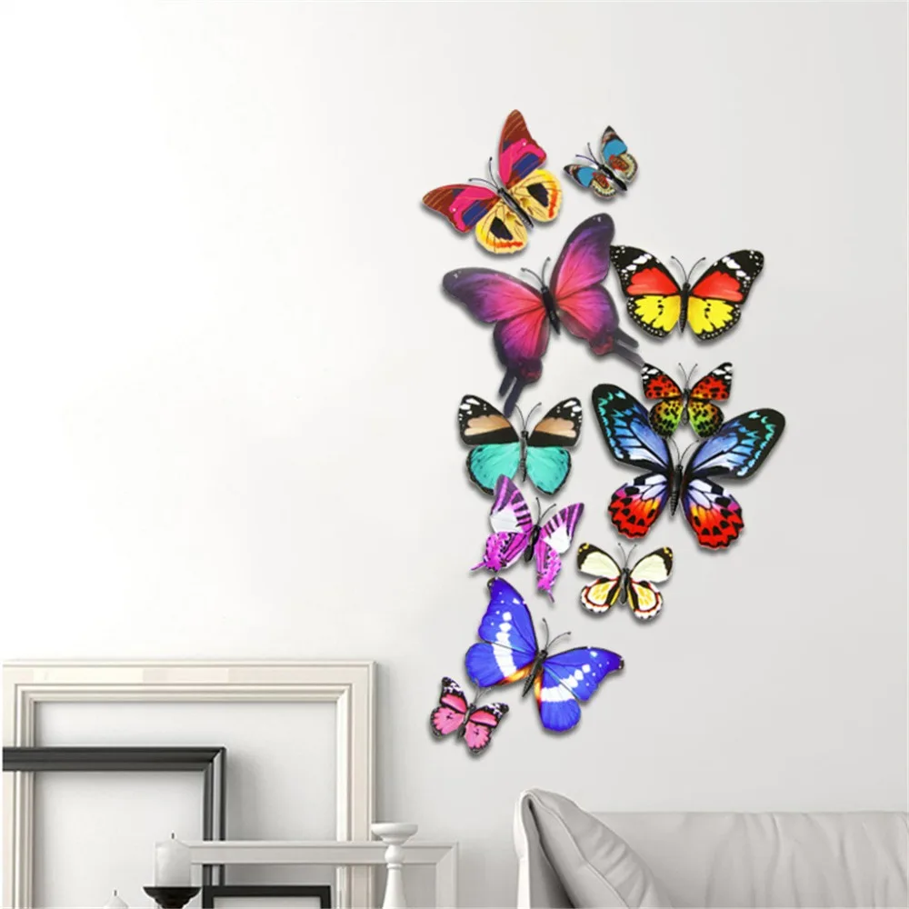 Dropshipping 12PCS Color Simulation Butterfly Decoration Home Room Art 3D DIY Wall Stickers | Дом и сад