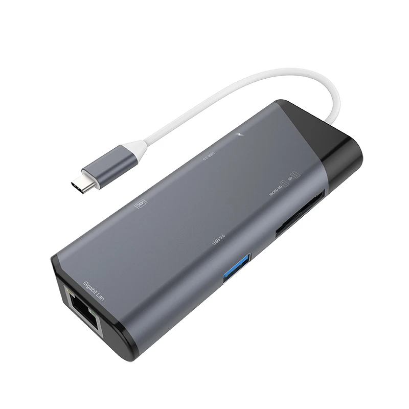 7 в 1 USB C концентратор USB-C HDMI Ethernet Rj45 адаптер 4K USB 3,1 SD/TF кард-ридер для MacBook Pro iPad type C концентратор Hdmi - Цвет: Gray