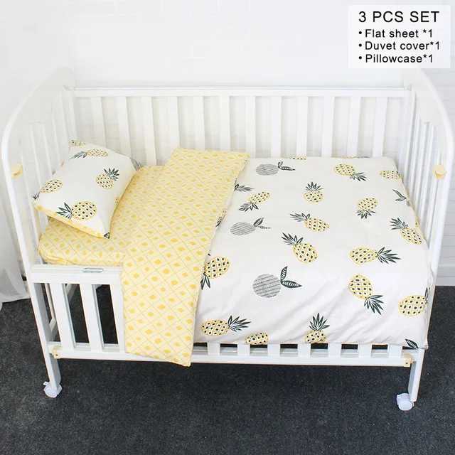 Pineapple 3 pcs set Детский комплект постельного белья с рисунком фламинго, комплект для детской кроватки, включая детскую кроватку, бампер, плоский лист, наволочка, пододеяльник, детская кровать, подвесная сумка для девочек - Цвет: Pineapple 3 pcs set