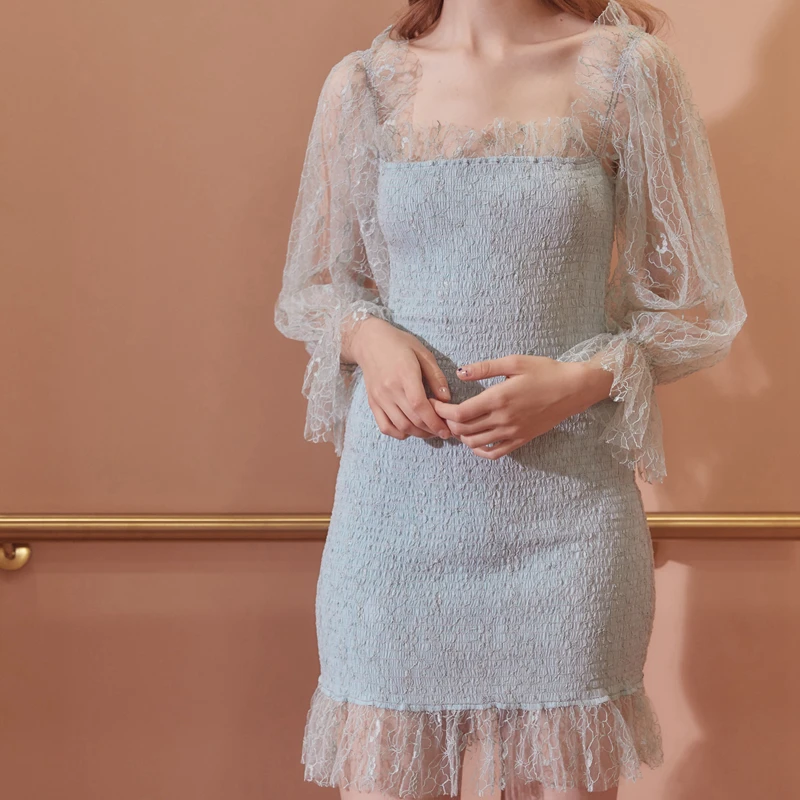 Женское кружевное мини-платье Алисы летнее праздничное платье с квадратным